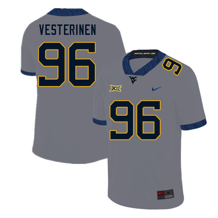NCAA Men's Edward Vesterinen West Virginia Mountaineers Gray #96 Nike Stitched Football College Authentic Jersey WS23B65RJ